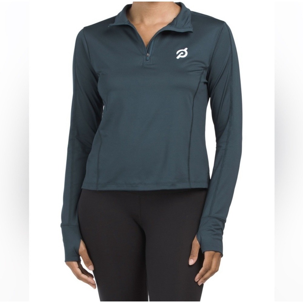 Peloton Dark Teal Quarter‎ Zip Long Sleeve Pullover Top XS Stretch Activewear